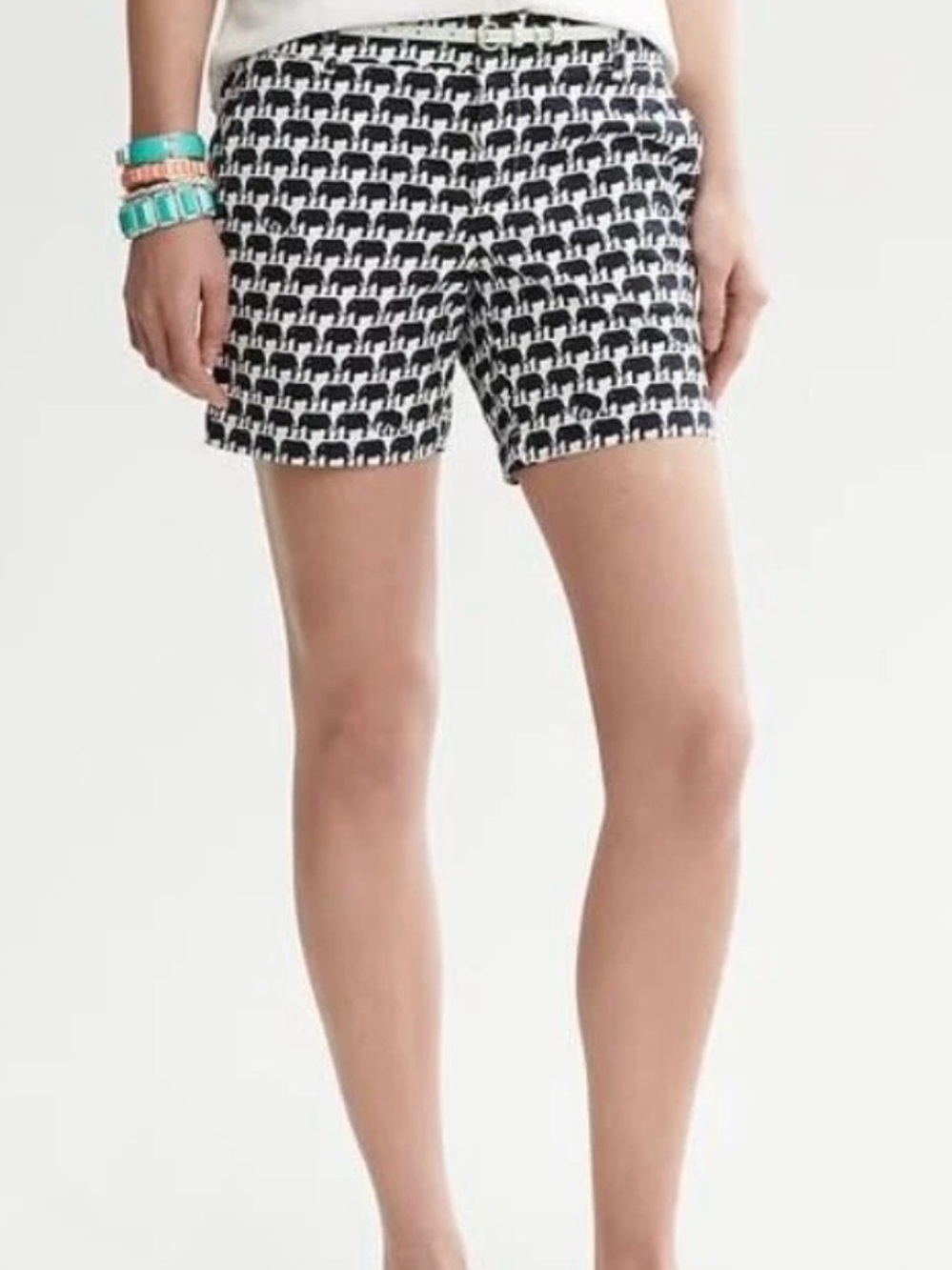 Banana Republic Black & White Elephant-Print Cotton Shorts